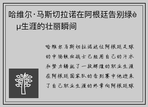 哈维尔·马斯切拉诺在阿根廷告别绿茵生涯的壮丽瞬间